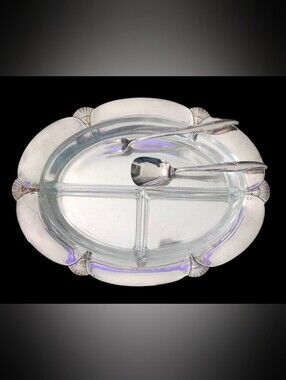 11-1/4" Silver Plated Oval Serving/Relish Dish with Oneida Community Utensils